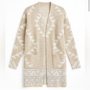 Frye Beige and White Patterned Women's Knit Open Front Cardigan Sweater
